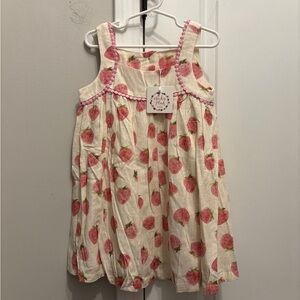 cheeky plum Cream Dress with Pink Strawberry Print